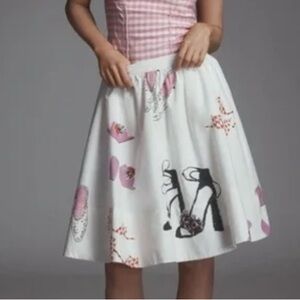 Anthropologie Pink and White A-Line Jacie Poplin shoe design skirt